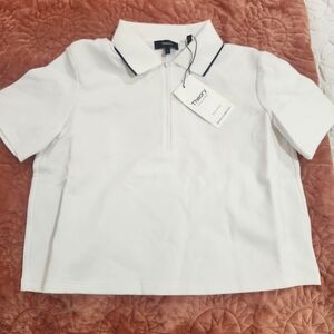 Theory Cropped White Polo Shirt